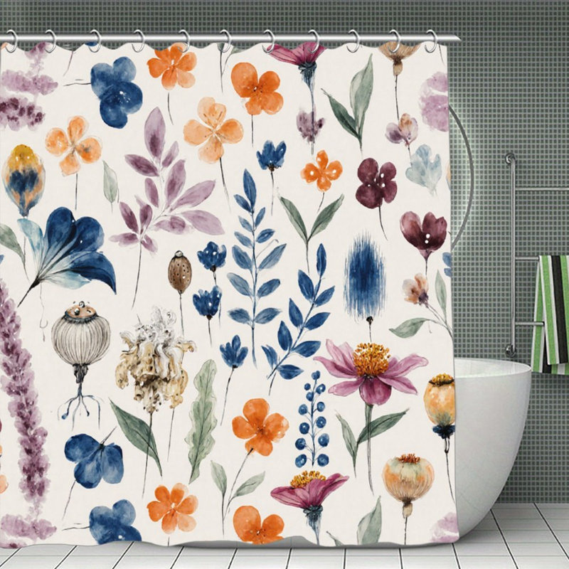 Rideaux de douche Watercolor Botanical Floral, 71 × 71, Bleu floral 6