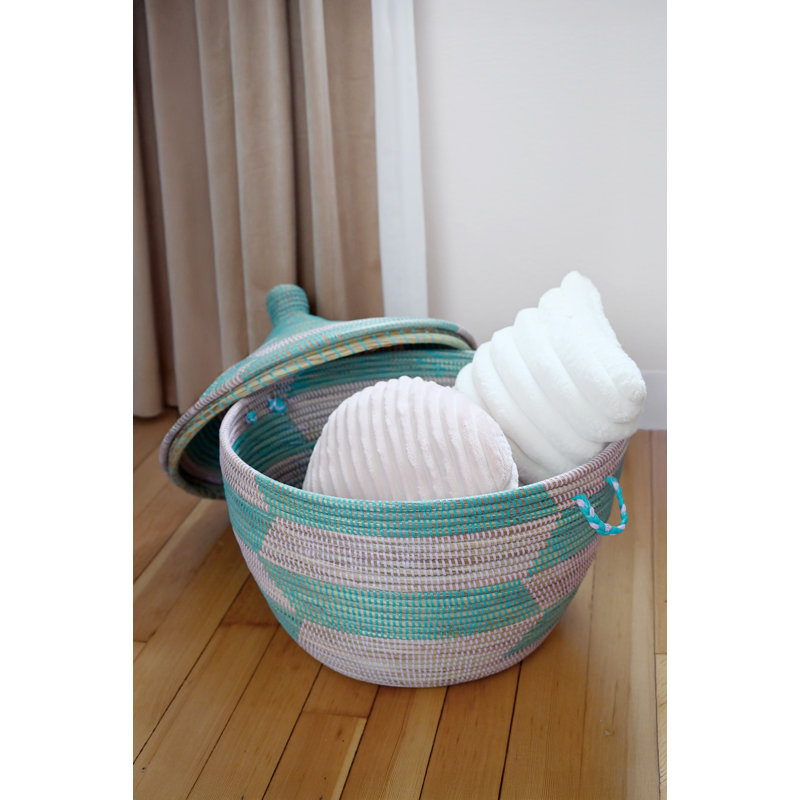 Aqua & Lavender Herringbone Storage Basket