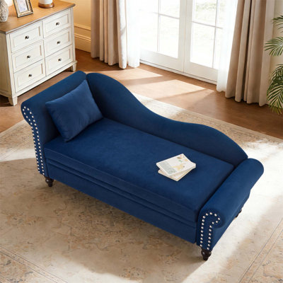 Modern Velvet Chaise Lounge with Storage, Left Armrest Lumbar Pillow, and Nails Decoration for Elegant Living Spaces