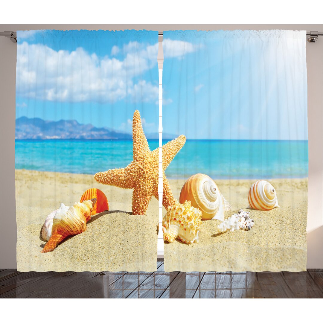 Rustikaler Vorhang, Strand-Sand mit Seestern, Sommer, Aqua Ivory Mustard