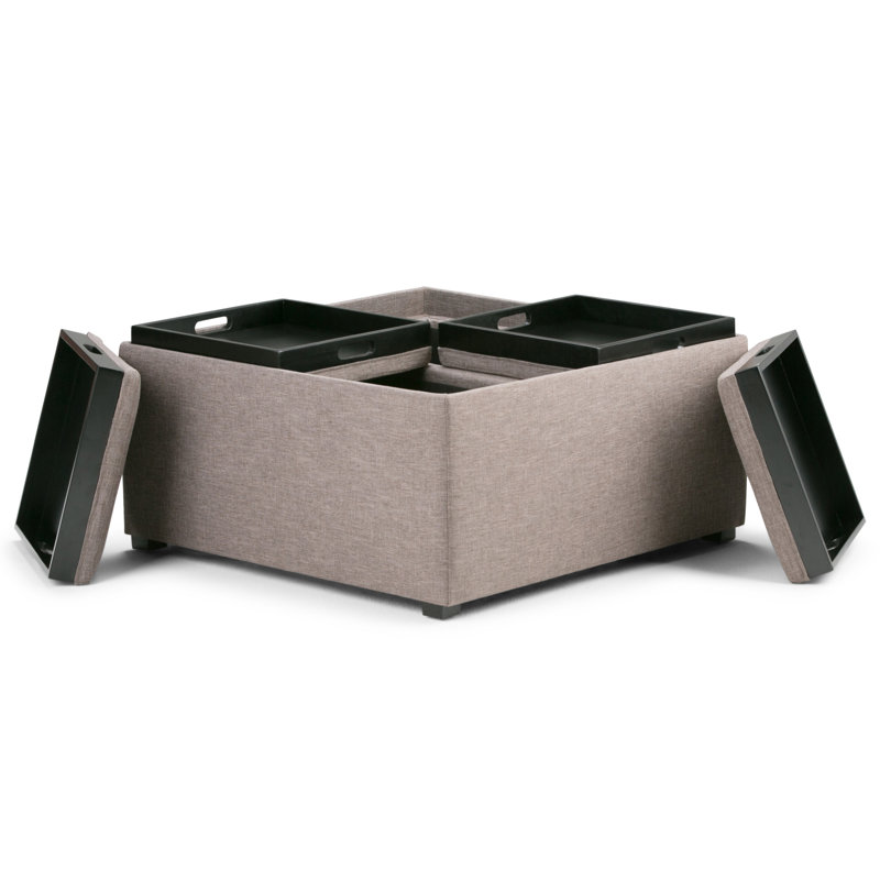 Fawn Brown Tufted Cocktail Ottoman with Serving Tray