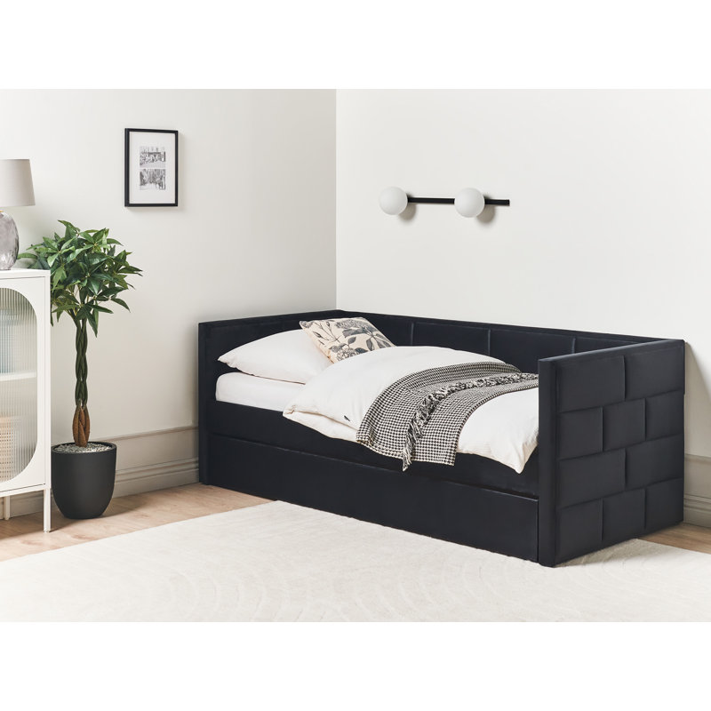 CHAVONNE Upholstered Daybed with Trundle, Black
