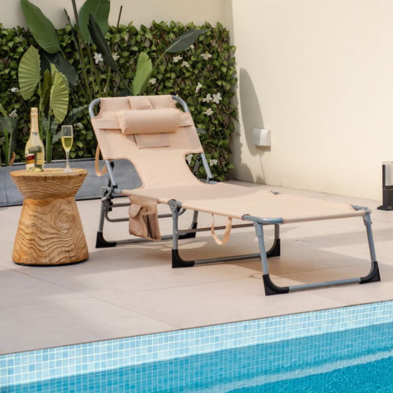 Folding Beach Lounge Chair With Pillow For Outdoor