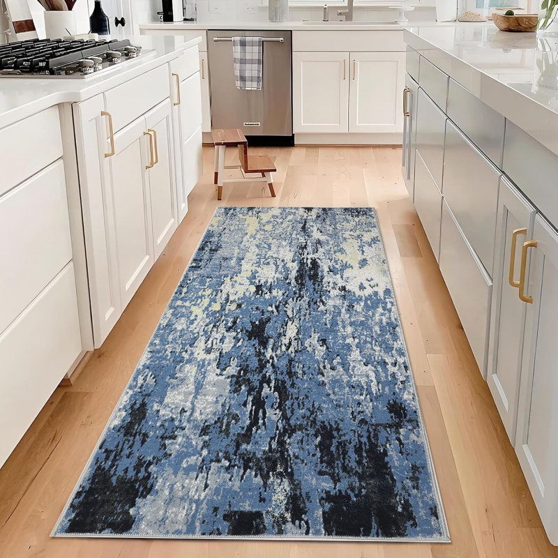 Hallway Runner Rug Non Slip Machine Washable Area Rugs Modern Abstract Bedside Floor Cover Non Shedding Contemporary Carpet for Laundry, Kitchen, Bedroom