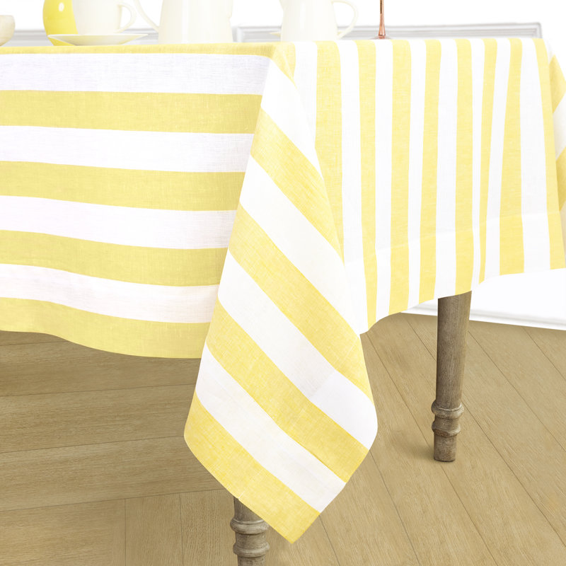 Cabana Stripe - 100% Pure Linen Tablecloth, 132" x 60", Primrose Yellow/White