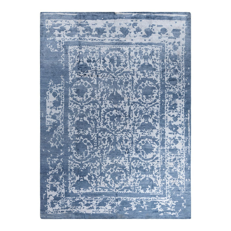 Tapis moderne noué à la main de conception unique - blanc, 9 pi 0 po x 12 pi 1 po