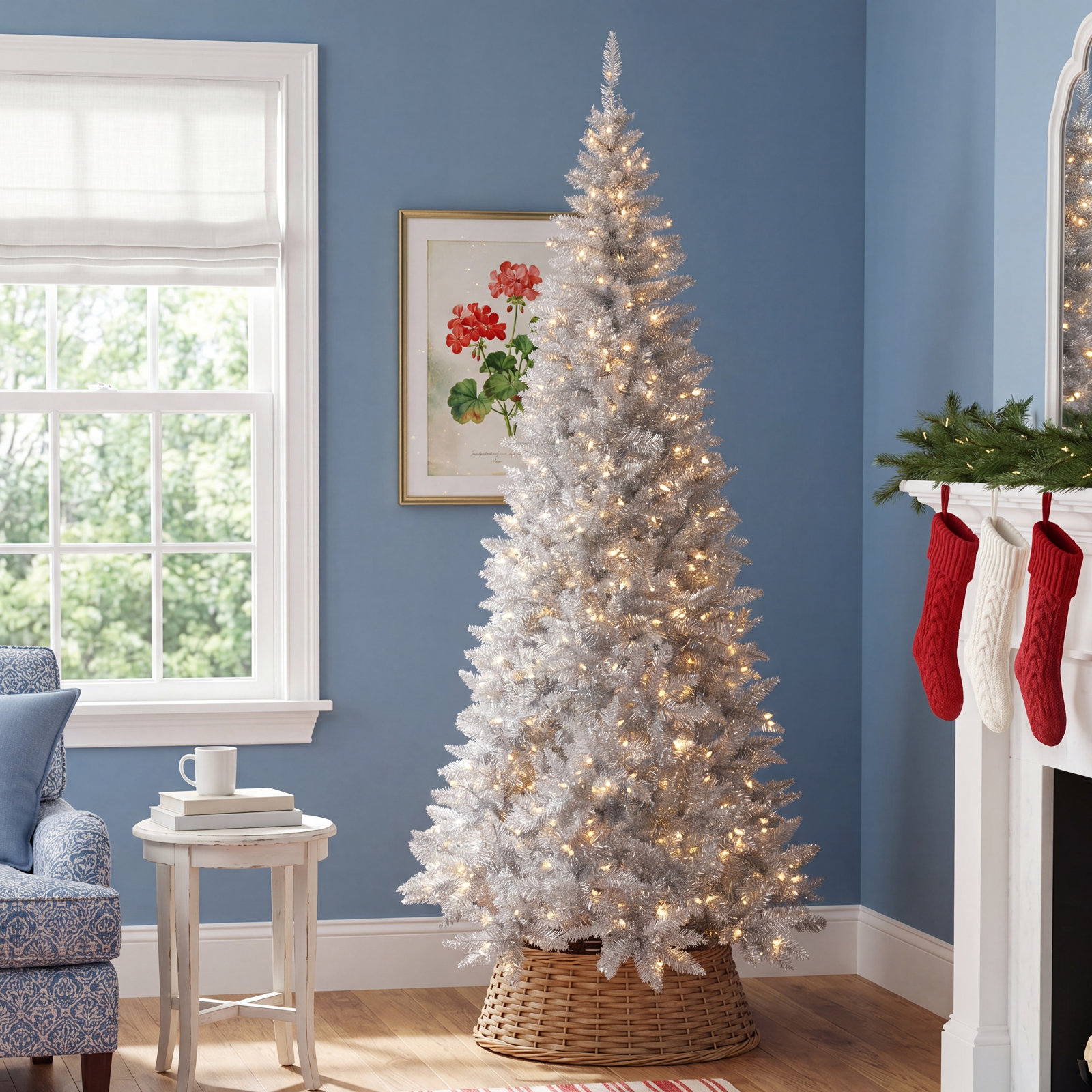 Silver Pre-Lit Fir Christmas Tree, 6.5'