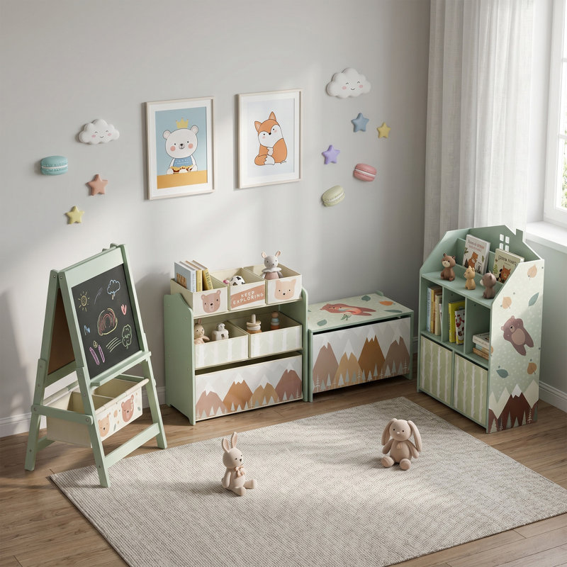 Bibliothèque pour enfants avec rangement, GREEN