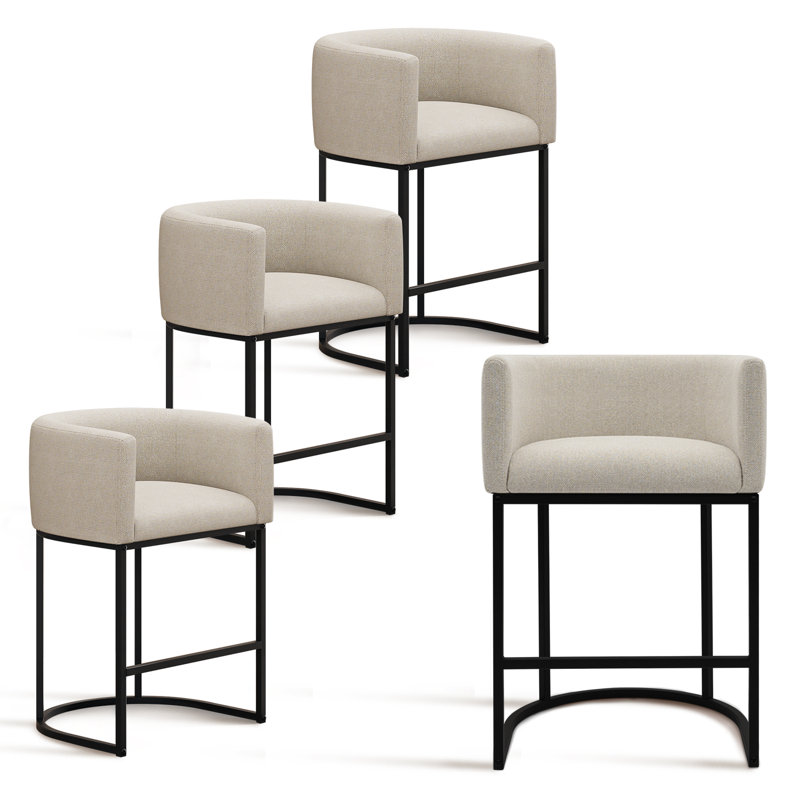 Upholstered Counter Stool with Metal Frame, Beige