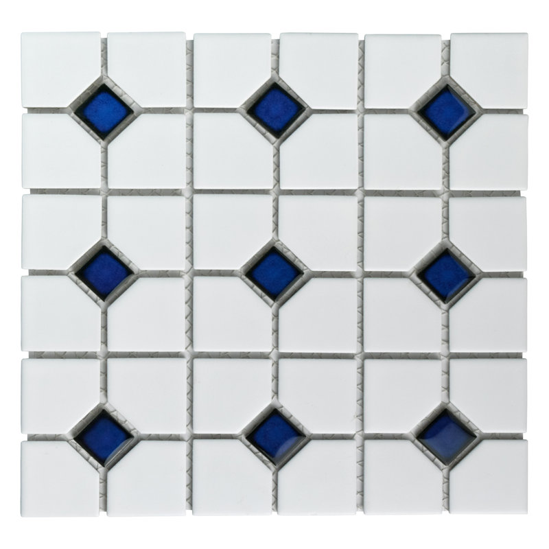 Oxford 11" x 11" Porcelain Honeycomb Mosaic Wall & Floor Tile, Blue/White