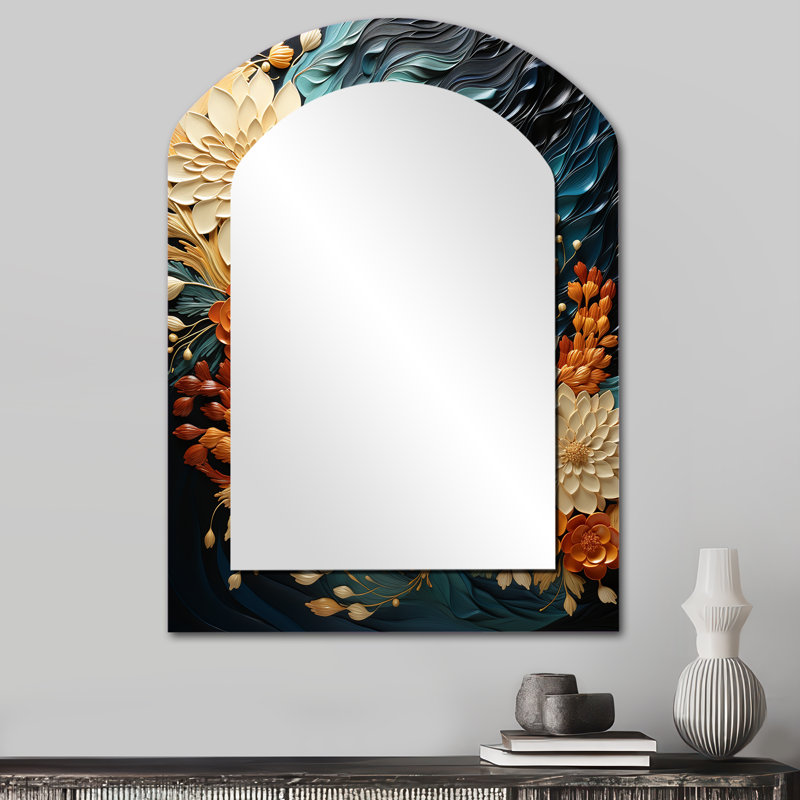 Miroir mural orange orange sarcelle Botanical Whirlwind III, 34 po x 25 po