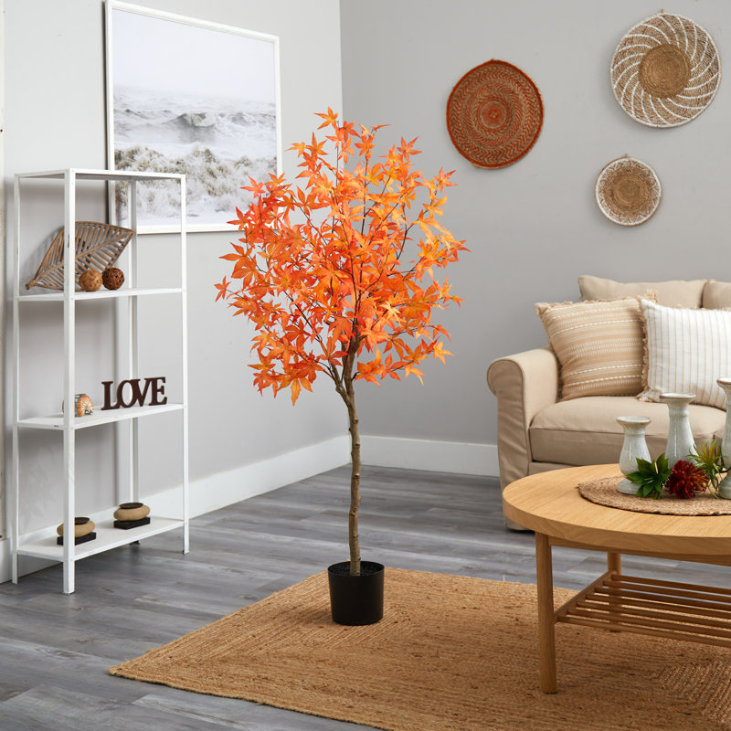 Faux Maple Tree in Pot Liner, 60" H x 19" W x 12" D, Orange
