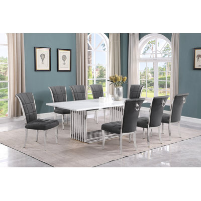 Ensemble de salle à manger rectangulaire en marbre avec chaises en velours L 79 po x l 40 po Zeyad