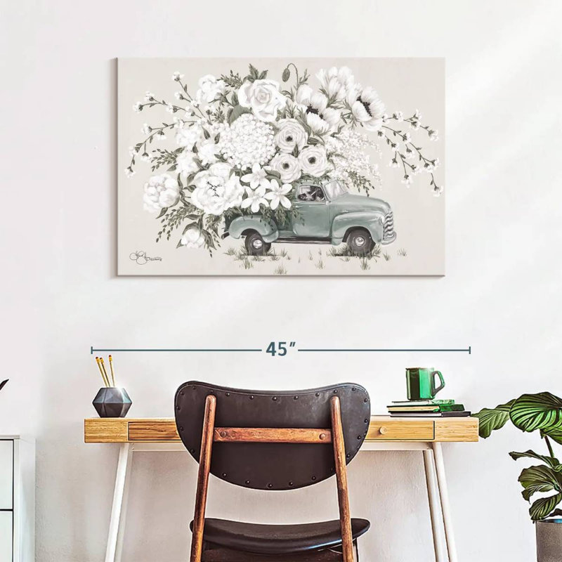 Harnek White Floral Truck, 26" H x 39" W