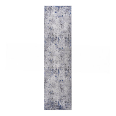  Silver / Blue / Abstract Runner Rug
