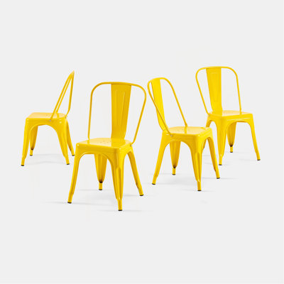 High Gloss Industrial Metal Dining Chairs 18 Inch Seat Height Stackable Indoor Outdoor, Lightweight Easy-Clean Surface, Easy Assembly, Durable Modern Design, For Kitchen Cafe Bar