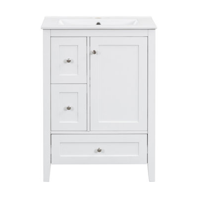 24-Inch Bathroom Vanity With Storage, Adjustable Shelf, MDF & Rubberwood, Removable Dividers