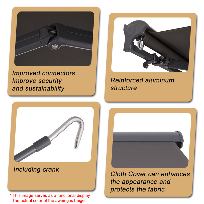 Canopee Manual Retractable Patio Awning with Protective Case 300g POLY, Beige, 5.91" H x 156" W x 98.4" D