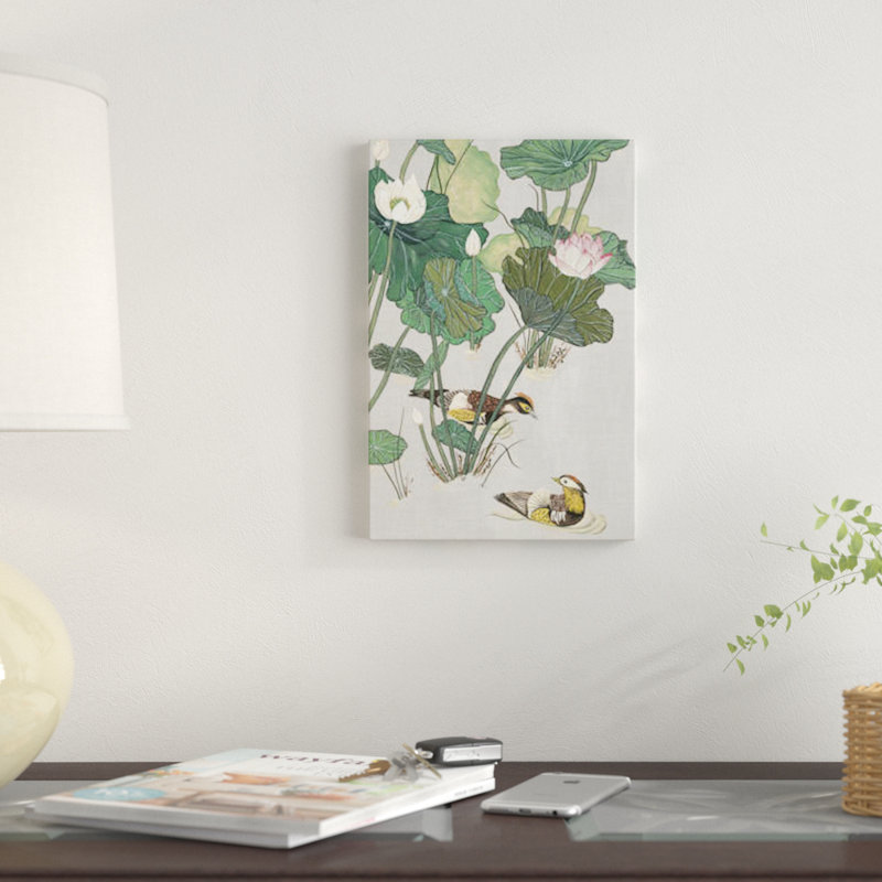 «Lotus Pond I», impression sur toile, H 26 po x l 18 po x P 1,5 po, Toile avec cadre noir, Pas de tapis