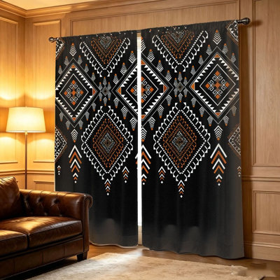 2Pcs rideaux à motif géométrique à motif tribal noir et blanc Boho de style sud-ouest pour le salon, la chambre, le balcon et la cuisine