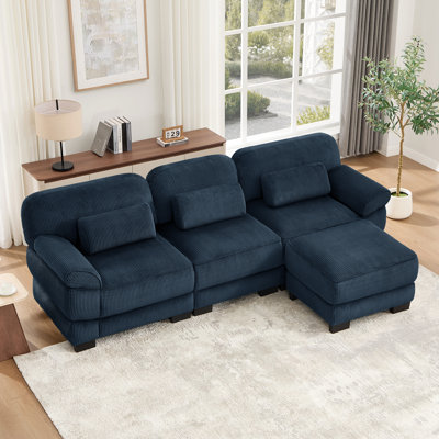 Canapé d'angle modulaire surdimensionné Cloud Couch, bleu, avec pouf