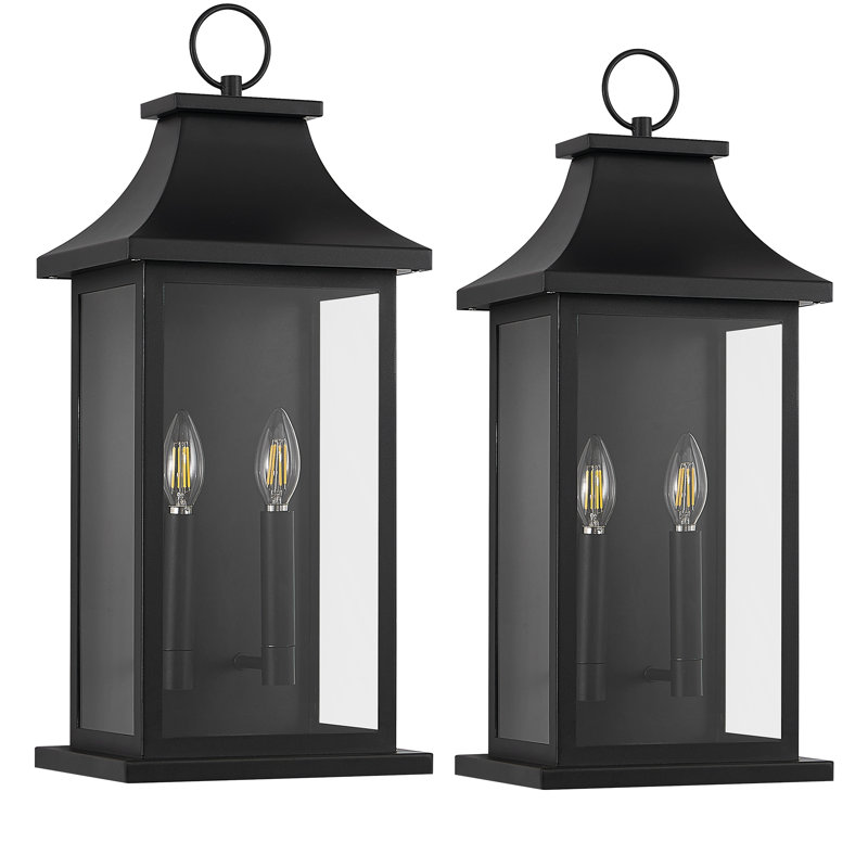 2-Light 22 In. Black Outdoor Wall Light Fixture, Waterproof  Wall Lantern Sconce Farmhouse Hardwired Wall Mounted Front Door Porch Light