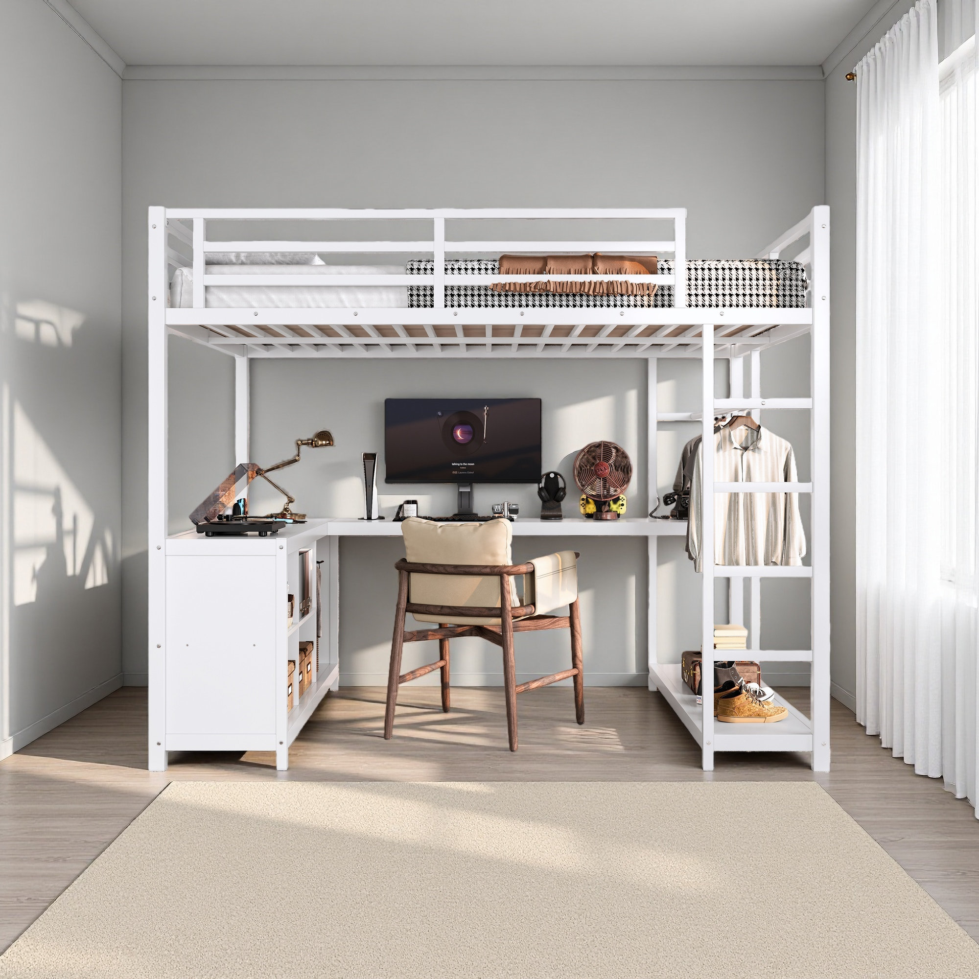 Harriet Bee Metal Loft Bed With Wardrobe And L-Shaped Desk - Wayfair Canada