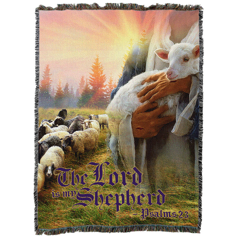 Couverture Pure Country Weavers « Le Seigneur est mon berger » - Psaume 23 - Jésus avec l'agneau - Cadeau de condoléances et de deuil - Tapisserie tissée en coton - Fabriqué aux États-Unis (72 x 54)
