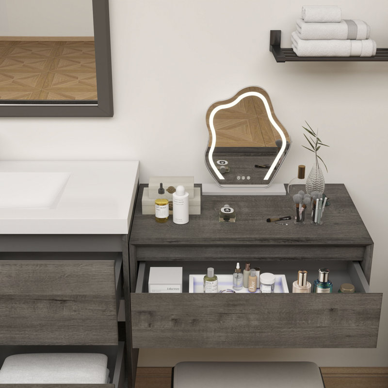 Aliki 72" Wall Mounted Vanity With Reinforced Acrylic Sink, Smoke/Oak