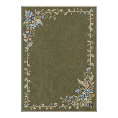 Abrahamson Florora Floral Machine Washable Green Indoor Area Rug with Non-Slip Backing