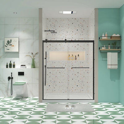 Bypass Shower Door, Sliding Door, With 5/16" Tempered Glass And Brushed Gold Finish 6074