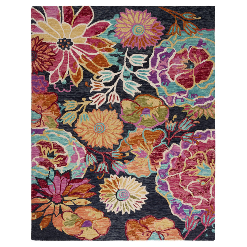 Sisag Floral Handmade Tufted Wool Red/Blue Area Rug, Rectangle 8' x 10'