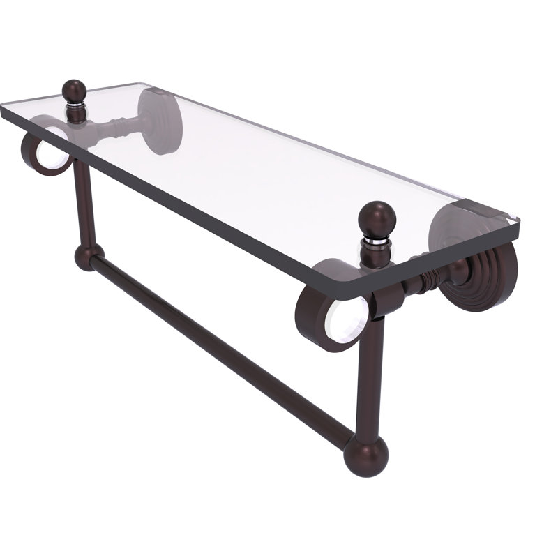 Jarrell Glass Bracket Shelf with Towel Bar, 5.12" H x 16" W x 6.4" D, Antique Bronze