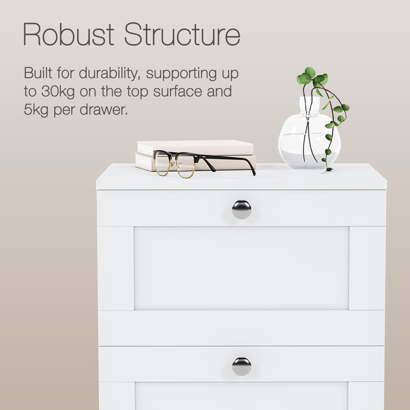 Tasneem 2 Drawer Set Of 2 Bedside Tables Compact Nightstand Storage Cabinet Modern Bedroom Side Table, White