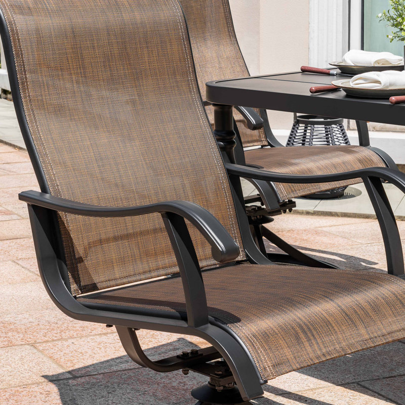 Patio 5-piece PVC-coated polyester Swivel Dining Set With Umbrella Hole, 5 Pieces: Table, 4 Chairs