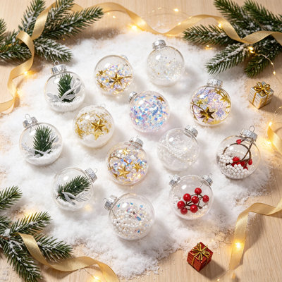 Ensemble de boules de Noël transparentes avec pendentifs suspendus pour décoration de sapin de Noël