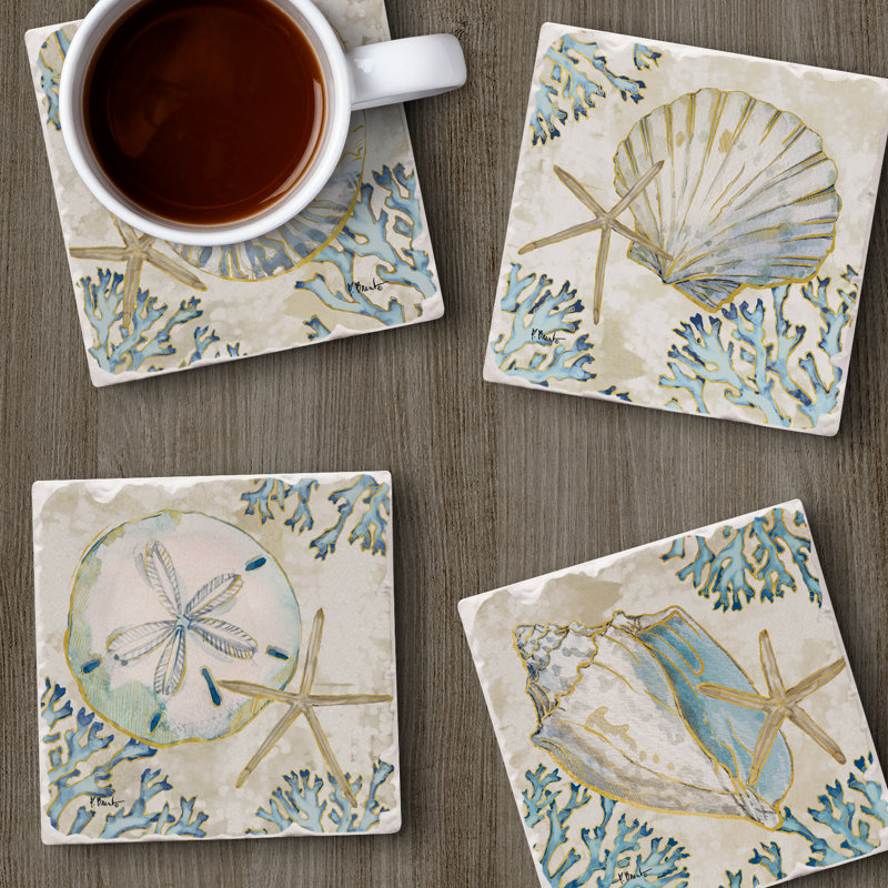 Playa Shells 4-Pack Assorted Tumbled Tile Coasters