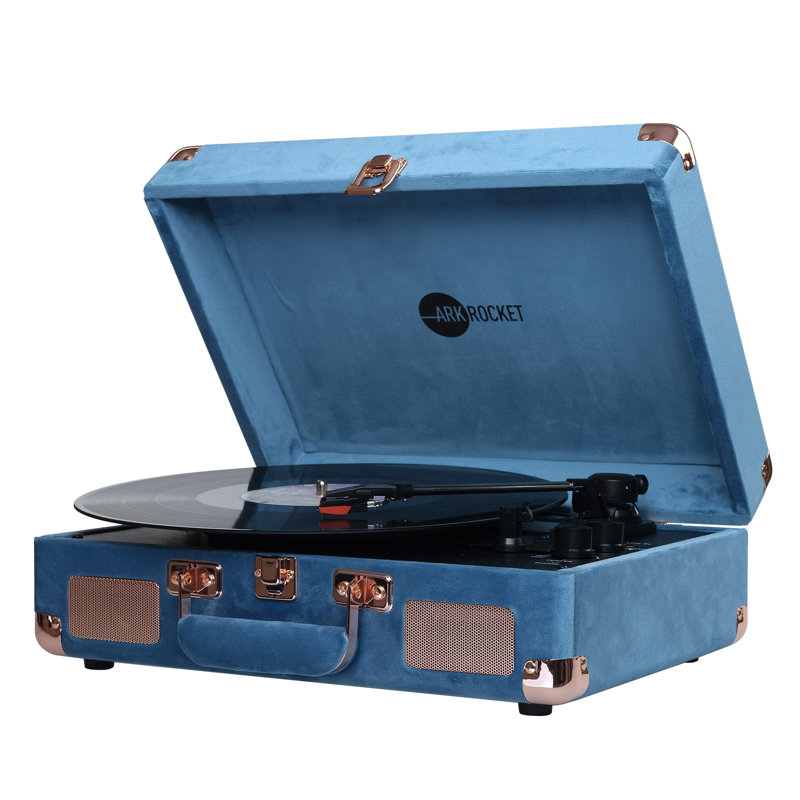 Valise tourne-disque Bluetooth à 3 vitesses avec haut-parleurs intégrés Arkrocket Curiosity, Bleu