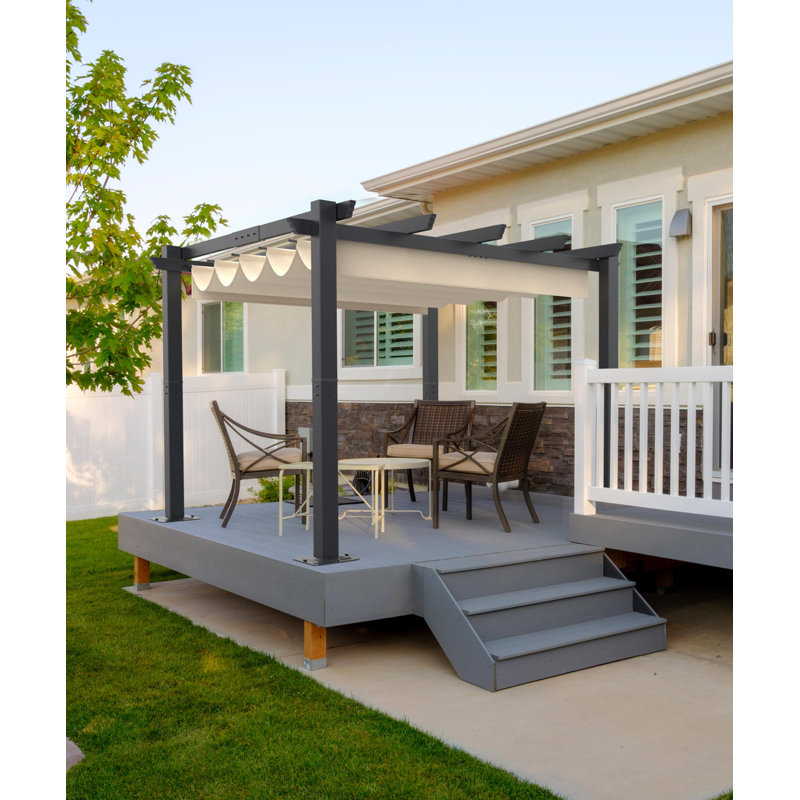 Retractable Canopy Aluminum Pergola with Enhanced Metal Structure, Adjustable Sun Shade for Patio or Garden, 10x10 FT (Grey)