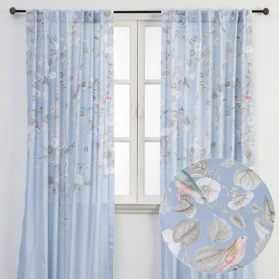 Maison d' Hermine Curtains for Living Room 100% Cotton 108 inch Length Two Panel Light Filtering Curtains for Windows with Rod and Loop Pockets Valentines Day Gifts (Celeste, 50"W x 108"L)