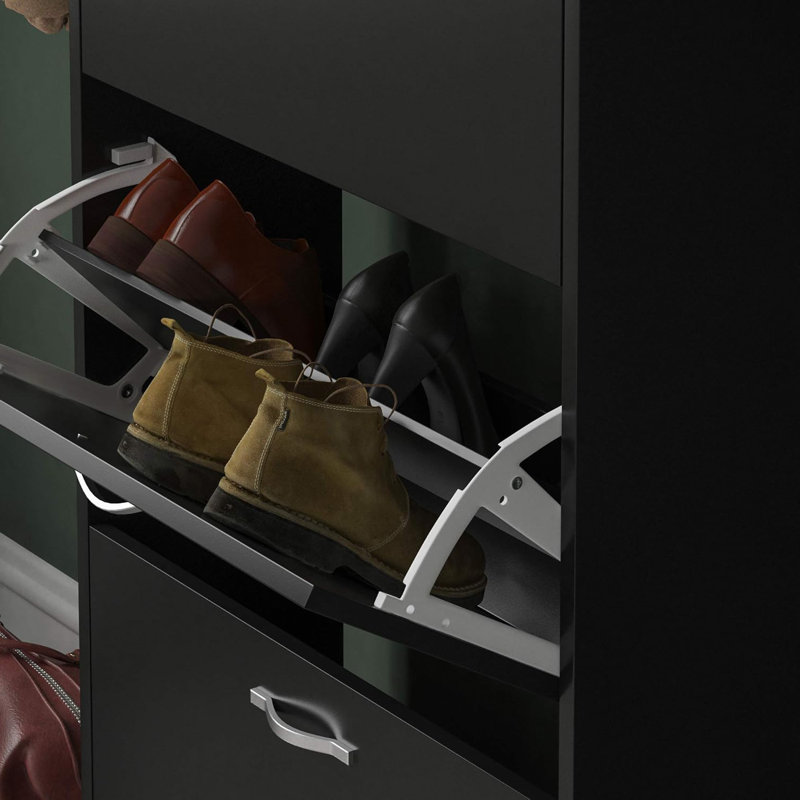 9 Pair Shoe Storage Cabinet, Black
