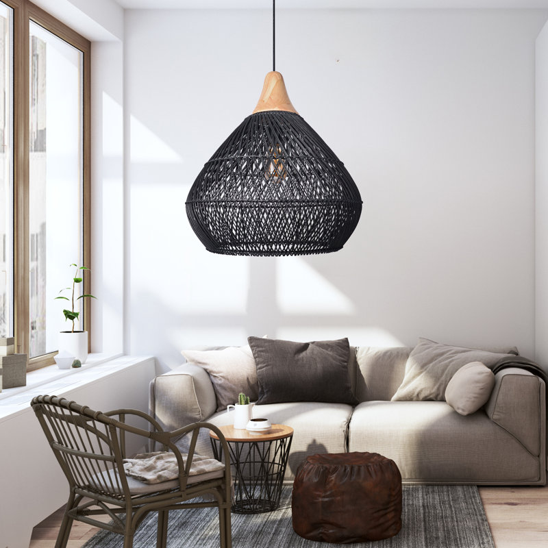 Briena 1 - Light Black Rattan Dome Pendant, 23.62" H x 23.62" W x 23.62" D