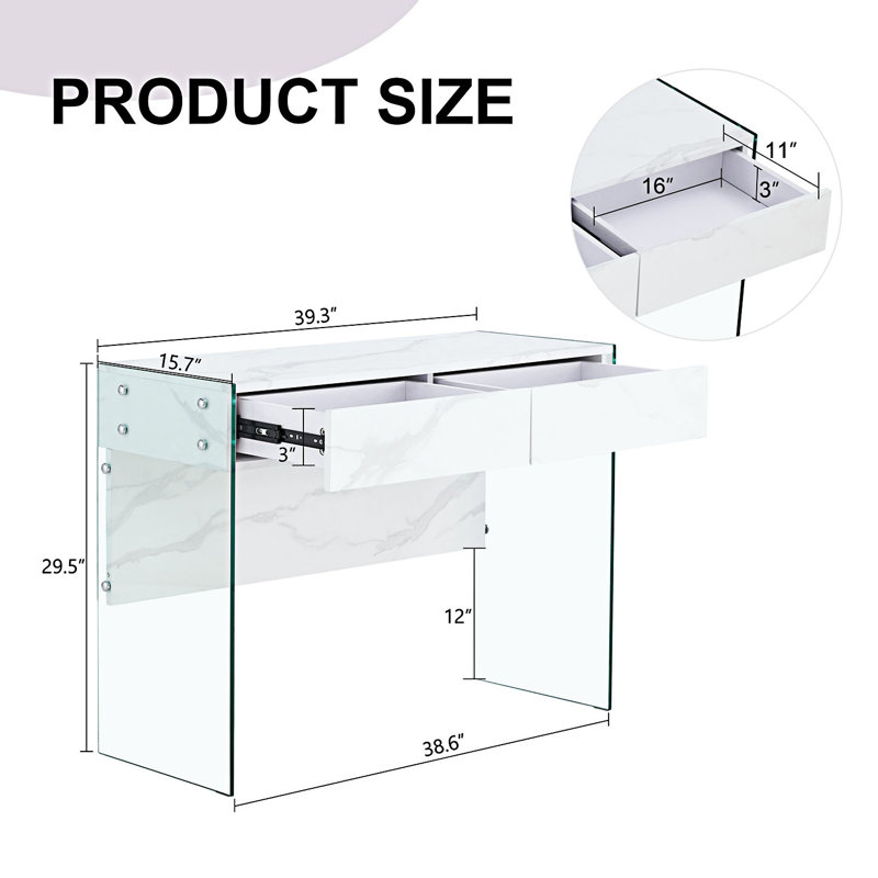 Minimalist Dresser Desk, Computer Desk With Double Drawer