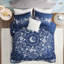 Édredon bleu marine céleste pour lit simple / simple TG - médaillon décoratif floral, imprimé médaillon en tissu, facile à laver