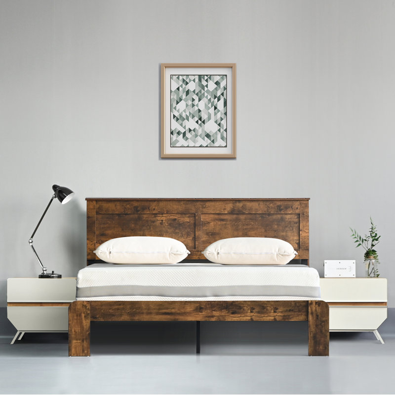 Gambrill Wood Platform Bed Frame,Noise Free,No Box Spring Needed,Large Under Bed Storage, Queen, Dark Brown