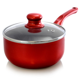 Better Chef 10 Inch Red Aluminum Deep Frying Pan with Glass Lid