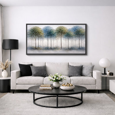 Doux brumeux, forêt, paysage, paysage neutre, décoration murale pour salon, très grandes photos, impression sur toile encadrée