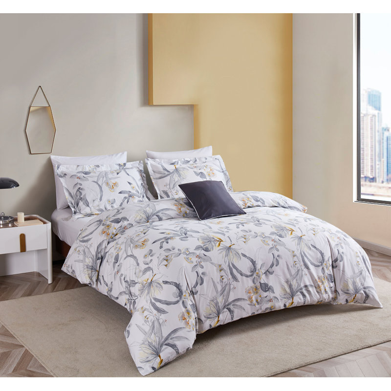 Cotton Sateen Floral Duvet Cover, Queen Duvet Cover