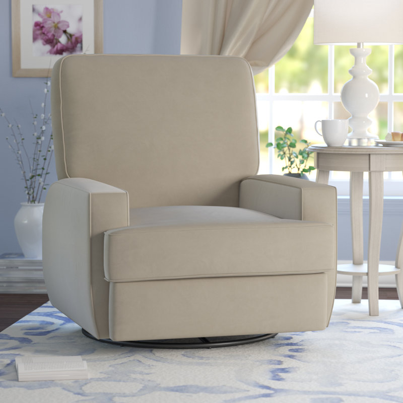 Fauteuil oscillant, inclinable et pivotant rembourré Abingdon, Velours beige
