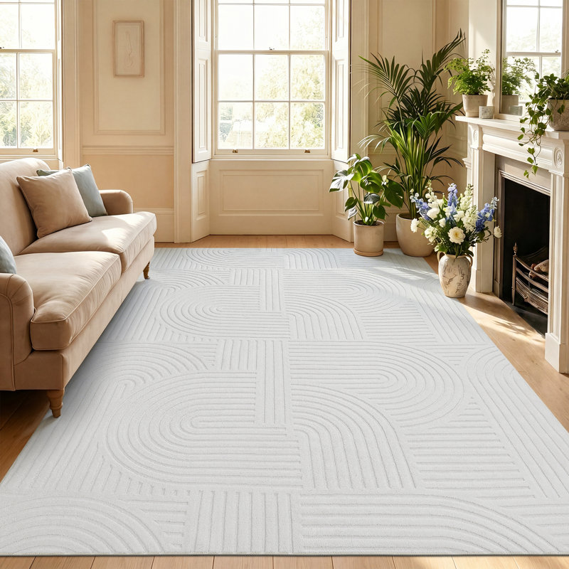 Tapis oriental antidérapant lavable à la machine, Blanc, Rectangulaire 8 pi x 10 pi
